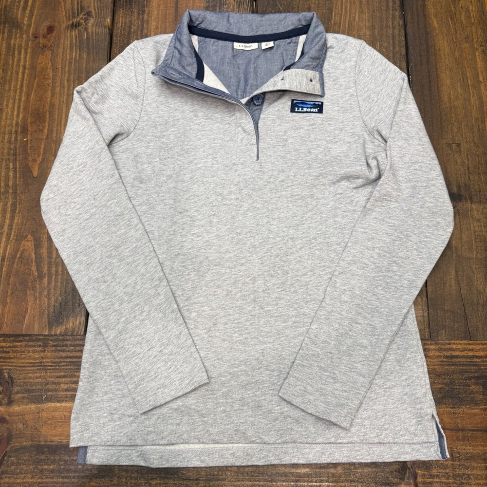 LL Bean Women's Grey Heather button Neck‎ Pullover Sweatshirt, size XS, cotton